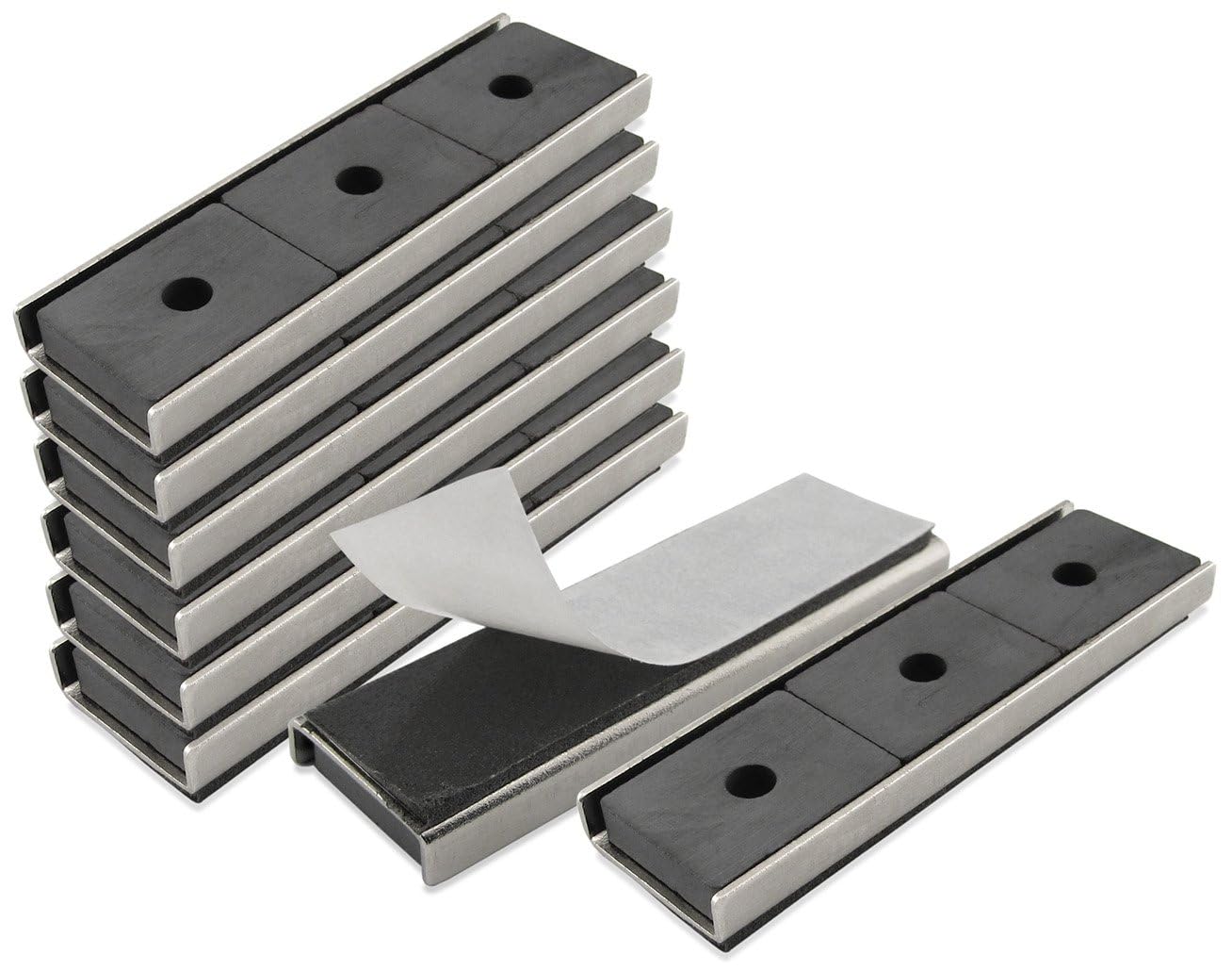 230816082706909_1 Master Magnetics Adhesive Magnets | Nickel-Plated Strong Magnetic Fastener | Double Sided Adhesive Foam Backing | 3” L x 0.905” W x 0.25” H | 8-Pack | CA293WAX8 - Image 1